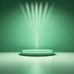3D rendering of light mint green background with spotlight shining down on the center.