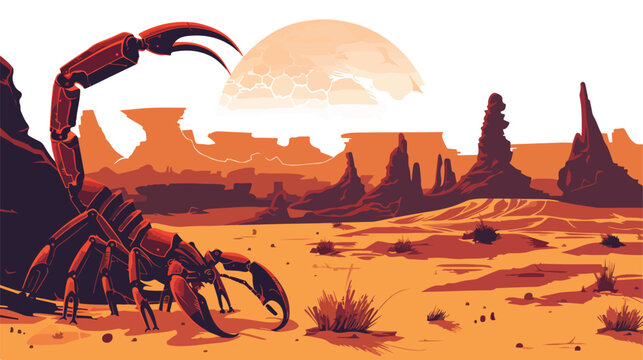 A desert landscape with giant mechanical scorpions Fl