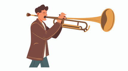 Cartoon trombonist. Musician playing a trombone