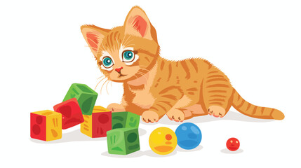 Cat on white background baby toys vector illustration