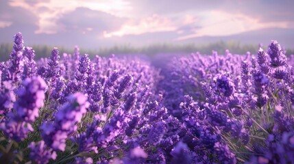 Obraz premium Beautiful lavender field. Purple flower background. Blossom violet aromatic plants.