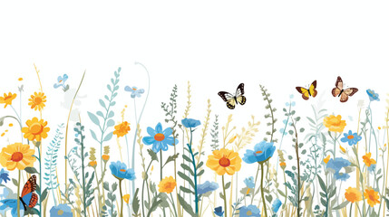 A field of wildflowers in bloom with bees and butterflies
