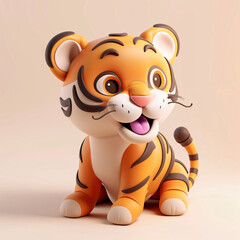 3d rendering of cute tiger, 3D design of tiger in Year of the Tiger