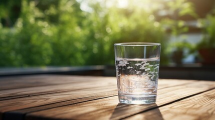 glass of water on wooden table