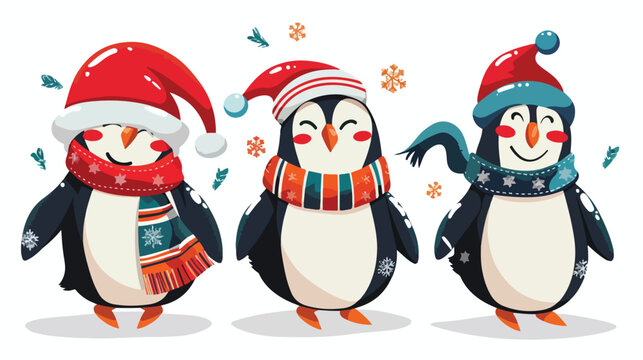 Christmas penguin animal decoration funny Flat vector