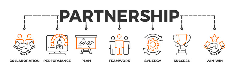Partnership banner web icon vector illustration concept with icon of collaboration, performance, plan, teamwork, synergy, success and win-win solution