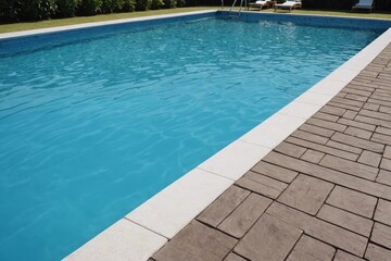 Fototapeta na wymiar Steps in swimming pool on sunny day