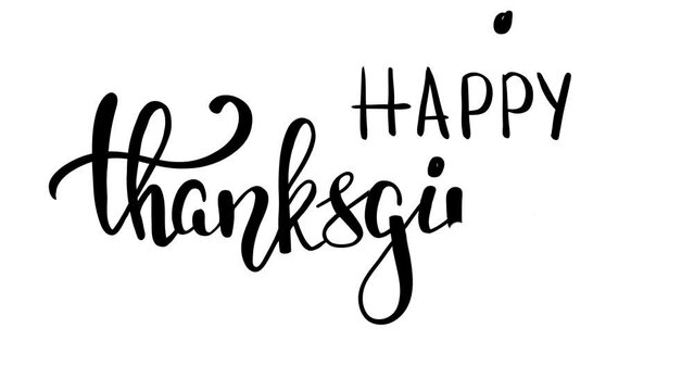 Happy thanksgiving animated text lettering black and white color suitable for greetings on social media to celebrate thanksgiving day