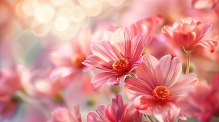 Fototapeta premium Pink gerbera flowers on bokeh background