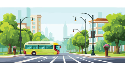 City street with road crossing and park. Vector carto