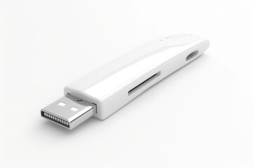 Minimalistic White USB Flash Drive with Metallic Connector on Plain Background