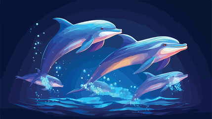 A group of playful dolphins leaping out of the water