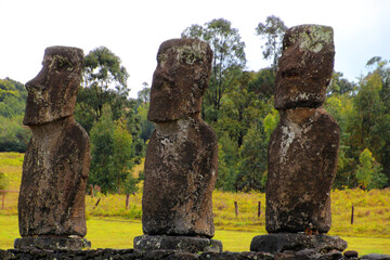 Details of the Moai Ahu Akivi, the seven scouts from Easter Island, Chile