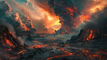 A volcano erupting on a distant planet, spewing lava and ash into the atmosphere