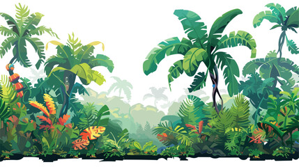 A jungle scene with plants that have robotic limbs Fl