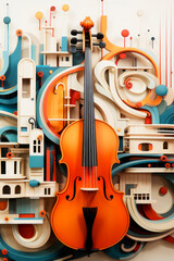 Geometric shapes and patterns representing the progression and layers of musical composition and violin instrument