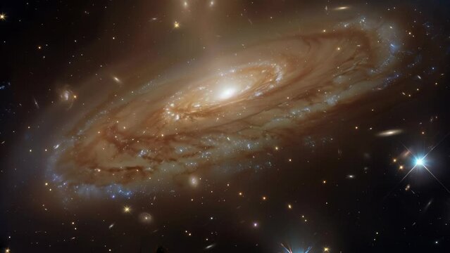 A spiral galaxy floating in the vast expanse of space. The beautiful arm structure extending from the central region in a spiral pattern is striking. 