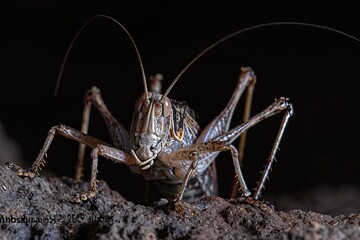 Mystic portrait of Desert Cricket, beside view, full body shot, Close-up View, 