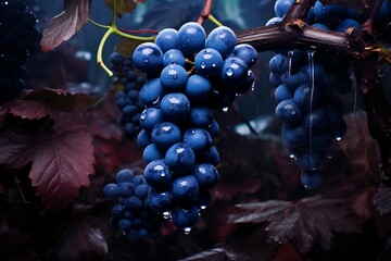 Blue grapes on a tree in the orchard. Fresh Blue grapes fruits