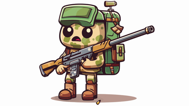 A mascot of hiking backpack Scroll Army with machine