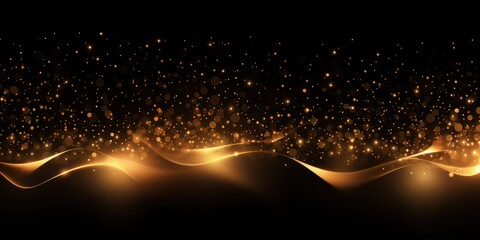 Fototapeta na wymiar Abstract glowing light gold bokeh on a black background with empty space for product presentation, in the style of vector illustration design