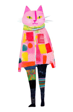 PNG  Fashionable cat pattern art painting