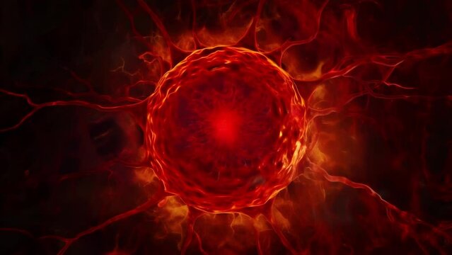 A mesmerizing view of a single red cell captured in extreme magnification. Its intricately folded membrane and cytoplasmic contents . AI generation.