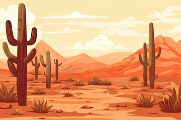 Desert landscape. Cacti at sunset.