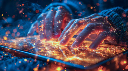 Technology concept: hands with digital tablet