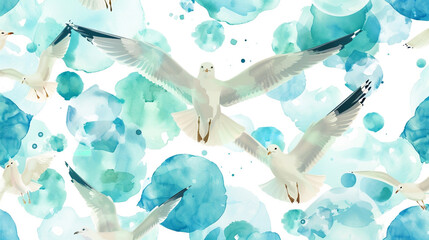 Turquoise and seafoam bubbles, seagulls overhead, retro freedom.