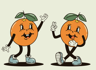 Cute and funny orange characters in a groovy style vector illustration