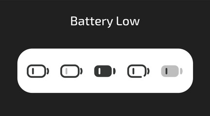 Battery Low level icons in 5 different styles as vector	