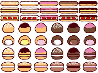 エクレア、シュークリーム、ブッセ