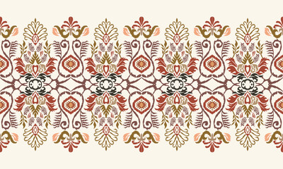 Hand draw ikat floral paisley embroidery.Ikat ethnic oriental pattern traditional.Aztec style abstract vector illustration.great for textiles, banners, wallpapers, wrapping vector.