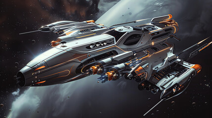 Fototapeta premium Craft a visually captivating image of a high-end space exploration vessel from a rear view, using vector art to highlight the clean lines and modern aesthetic Incorporate vibrant colors to enhance the