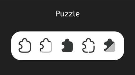 Puzzle icons in 5 different styles as vector	
