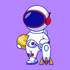 Cute Astronaut Holding Rocket And Planet Cartoon Vector Icons Illustration. Flat Cartoon Concept. Suitable for any creative project.