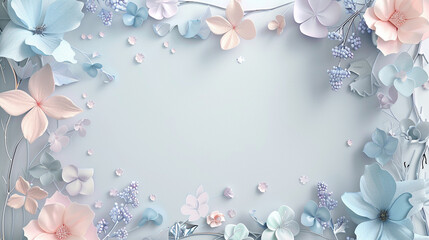 Baby blue, pink, lavender florals with silver for a future-elegant style.