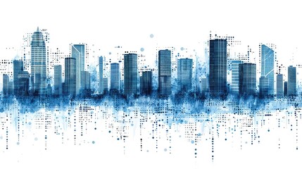Obraz premium A city skyline is shown in blue with a white background
