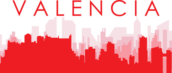 Fototapeta premium Red panoramic city skyline poster with reddish misty transparent background buildings of VALENCIA, VENEZUELA