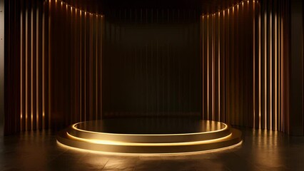 The dazzling gold elements of this podium create a striking contrast against the dark backdrop giving off a regal and refined aura . AI generation.