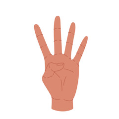 Hand showing number four on white background.  Fingers number gesture isolated