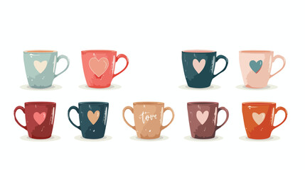 Cups with heart of love icons Flat vector isolated 