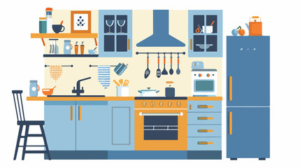 Kitchen wall interior. Flat style vector illustration