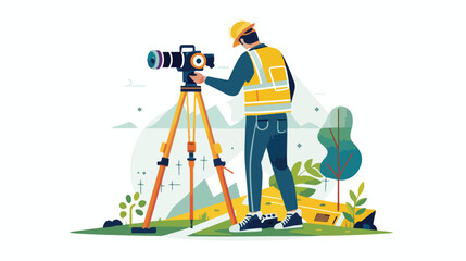 Land survey and civil engineer working with his equipm - obrazy, fototapety, plakaty