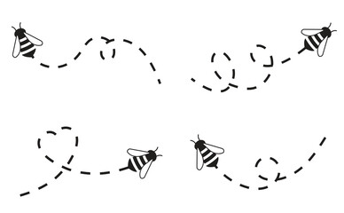 Honey bee flying path vector set