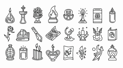 Magic  Alchemy thin line art icons set. Fairy tale fan