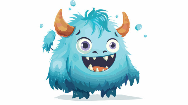 Cute blue smiling Monster with horns. Kids Halloween