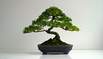  simplicity with a stunning, a bonsai tree gracefully potted a bonsai tree in a flowerpot the harmony of nature and clean white backdrop - obrazy, fototapety, plakaty