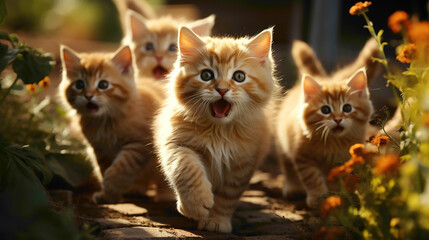Fluffy kittens playfully exploring a sunlit room, their tiny paws and curious expressions capturing...